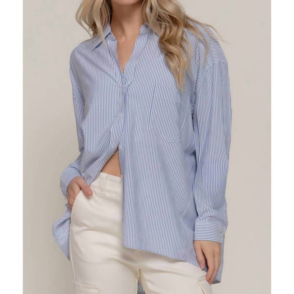 NEW ACTIVE BASIC acadia long sleeve button down shirt in blue/off white